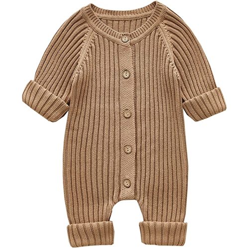 Mubineo Infant Baby Girl Boy Fall Winter Thick Knit One Piece Outfit Romper Jumpsuit Sweater Outwear - Khaki