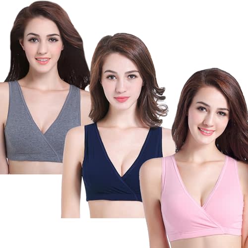 CAKYE 3 Pack Maternity Nursing Sleep Bra Breastfeeding Cotton Bralette