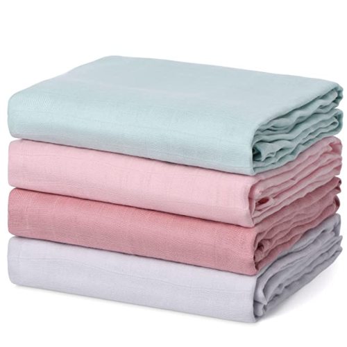 Momcozy Muslin Swaddle Blanket, 4 Pack Large 47 X 47 Inches Breathable Swaddling Receiving Blankets for Baby Boy & Girl, Soft and Skin-Friendly Unisex Baby Blankets, Pink Blue - Mint Green