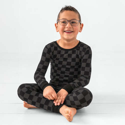 Monochrome Checks Two-Piece Pajama Set