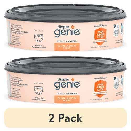 (2 pack) Diaper Genie Diaper Pail Round Refill, Clean Laundry Scent, 1 Pk, 240 Ct, Orange