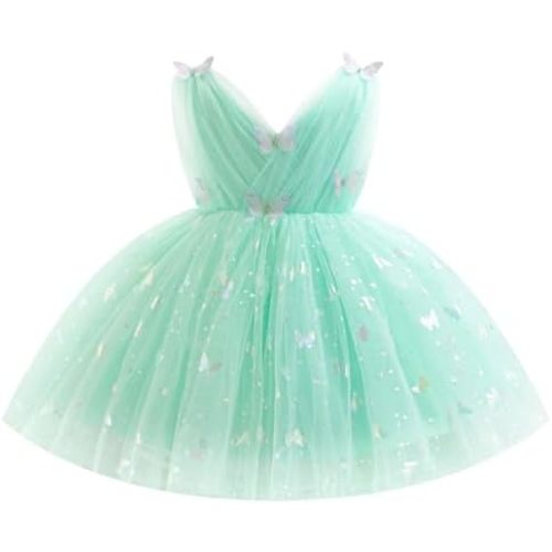 IDOPIP Toddler Baby Girls Shiny Butterfly Tutu Dress Princess Birthday Party Pageant Flower Girl Wedding V-Backless Dresses