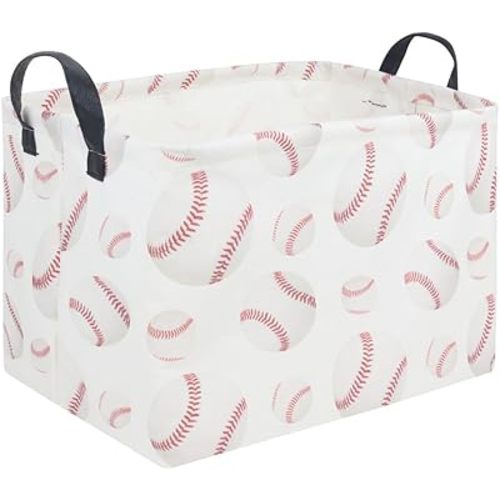 FXOLCSHE Easter baseball basket,Kids Storage Basket,Boys baseball hamper,Waterproof foldable laundry basket,baby Room Decor(Baseball)