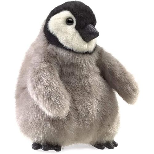Folkmanis Baby Emperor Penguin Hand Puppet, Gray, Black, White, 8"