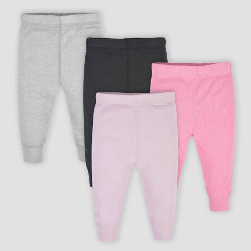 Gerber Baby Girls' 4pk Active Pants - Pink/Black/White, Size: 6-9M