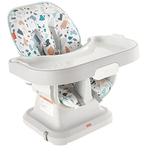 Fisher-Price SpaceSaver Simple Clean High Chair Baby to Toddler Portable Dining Seat with Removable Tray Liner, Pacific Pebble