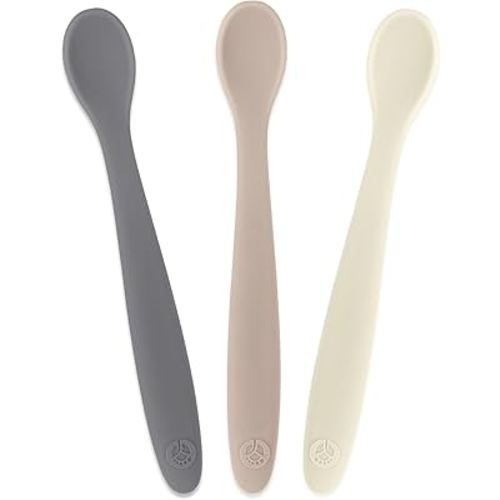 WeeSprout Silicone Baby Spoons - First Stage Infant Feeding Utensils With Soft-Tip, Bendable Kitchenware for Parent & Self-Feeding, Ultra-Durable, Dishwasher Safe, Travel Case, Set of 3