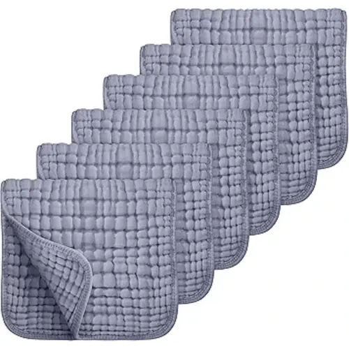 Looxii Muslin Burp Cloths 100% Cotton Muslin Cloths Large 20''x10'' Extra Soft and Absorbent 6 Pack Baby Burping Cloth for Boys and Girls (Fog Blue)