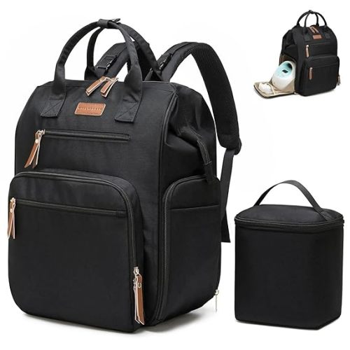 Qualyphant Extra Large Breast Pump Bag with Cooler Bag | Fit for Spectra S1 S2 Momcozy Medela | Pumping Bags for Work Moms | Dual-Deck Design & Convertible | Diaper Backpack for Travel, Black