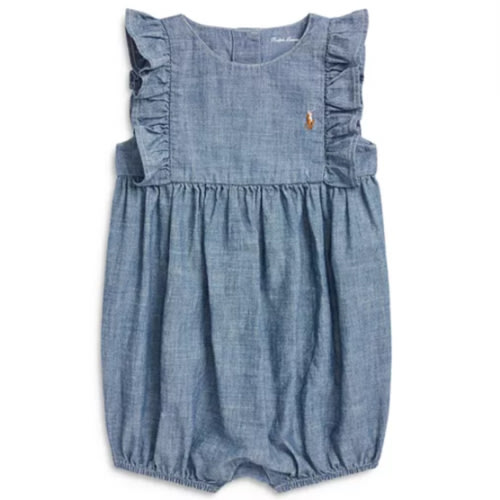 Ralph Lauren Girls' Indigo Chambray Bubble Shortall - Baby
