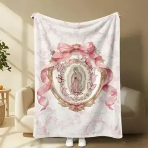 Virgin Mary Our Lady of Guadalupe Pink Bow Frame Flannel Blanket Soft Funny Throw Blanket Cozy Lightweight Plush Portable Cover Blanket For Sofa,Warm Gift For Birthday,Christmas,Multiple Blanket - TikTok Shop