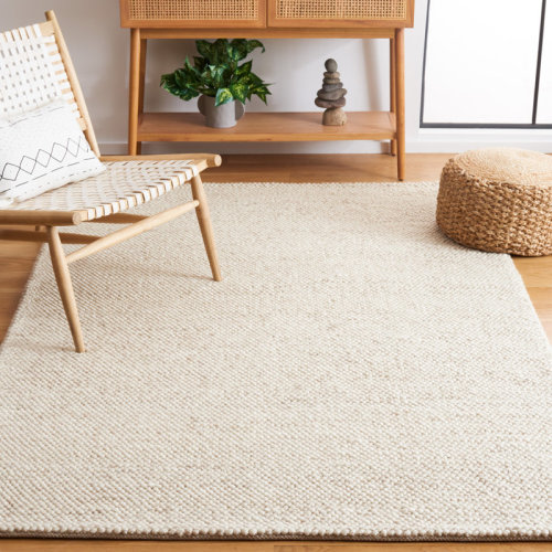 Beachcrest Home™ Almus Solid Color Handmade Tufted Area Rug in Beige/Ivory 5’x8’