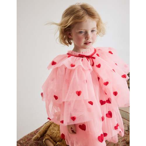 Tulle Heart Cape-Chalk Pink Hearts