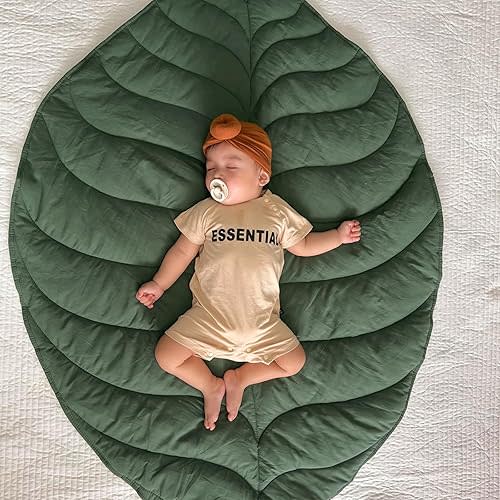 Yuehuam Baby Cotton Play Mat 56.3x42.1inch Leaf Type Floor Cushion Crawling Pad Nursery Rug Baby Activity Carpet for Kid Baby Infant Room Decoration, Photo Studio Prop