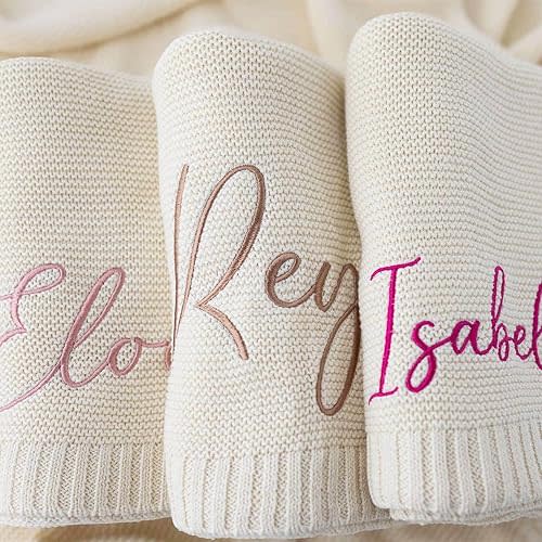 Duty Covered - Rosanbella Personalized Baby Blanket with Name, Custom Knit Baby Blanket with Embroidery, Gift for Baby Showers, Strollers blanket, Car Seat Blanket, Embroidered Baby Name Blanket