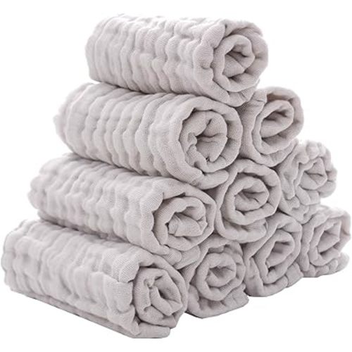 MUKIN Baby Washcloths - Natural Cotton Baby Wipes - Soft Newborn Baby Face Towel for Sensitive Skin- Baby Registry as Shower, 10 Pack 12x12 inches