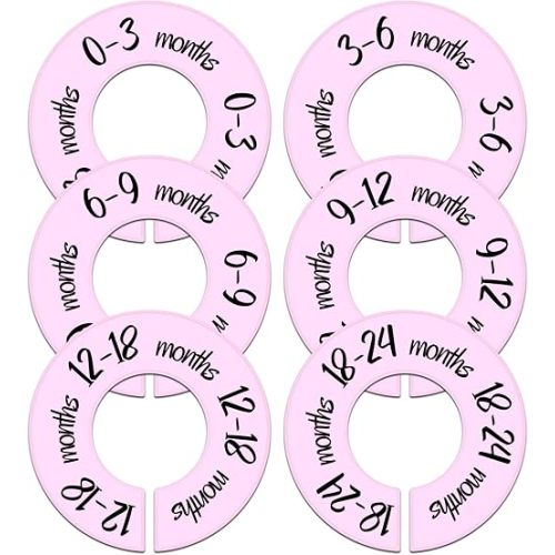 Pro Goleem Baby Closet Dividers Pink Baby Closet Organizer for Nursery Baby Clothes Size Age Dividers Fits 1.5" Rod 6 PCS