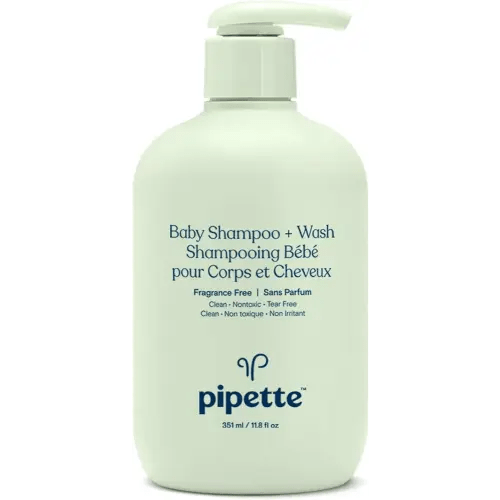 Pipette Baby Shampoo and Body Wash - Fragrance Free, Tear-Free Bath Time, Hypoallergenic, Moisturizing Plant-Derived Squalane, New Formula, 11.8 fl oz