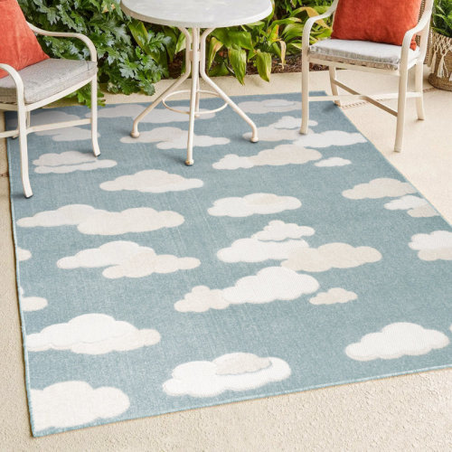 Isabelle & Max™ Hedwig High-Low Youth Cloud Scandi Rug Blue/Ivory Indoor/Outdoor Rug | Wayfair