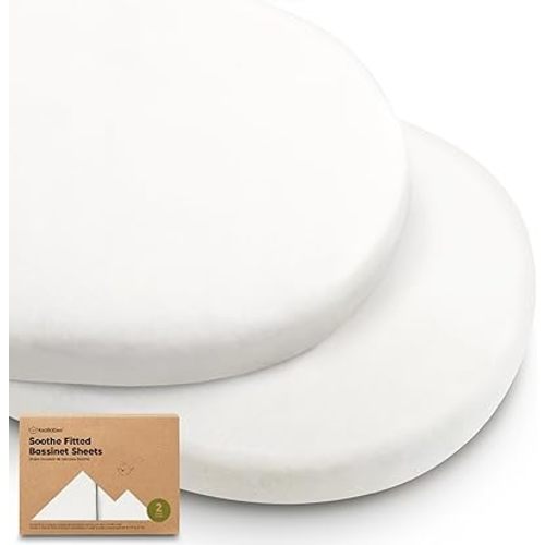 2-Pack Organic Bassinet Sheets for Girls, Boys - 100% Cotton Bassinet Mattress Sheets Compatible with Halo Bassinest Swivel Sleeper,Graco,Baby Delight,Chicco,Unisex Fitted Bassinet Sheets(Soft White)