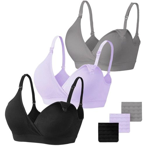 Vinfact 3 Pack Nursing Bras for Breastfeeding Seamless V Neck Maternity Bra Women Pregnancy Breastfeeding Bra