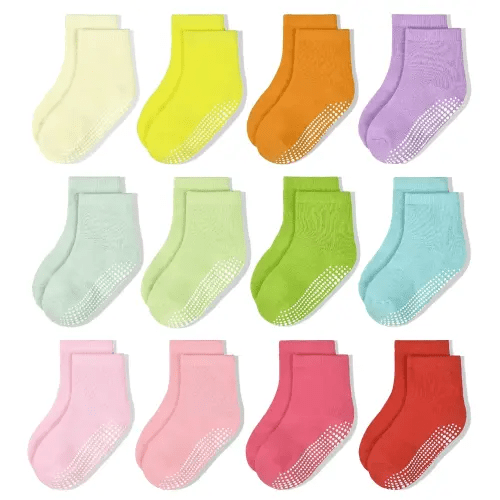 Non-Slip Toddler Socks With Grips 12 Pairs Kids Anti Slip Sticky Socks For Infant 6-12 Months 1-10 Years Kids Toddler Slipper Socks