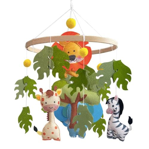 Jungle Safari Baby Crib Mobile - Lion, Giraffe, Zebra, Elephant Hanging Decor for Nursery 24x24.5cm (Jungle Animals Baby Mobile Hanger)