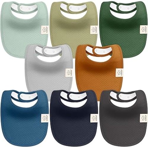KeaBabies 8-Pack Organic Baby Bibs for Girls, Boys - Quilted Cotton Cloth Baby Drool Bibs for Drooling and Teething Toddler, Newborn, Infant, Soft & Super Absorbent (Hunter)