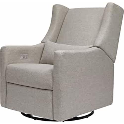 Babyletto Kiwi Electronic Power Recliner and Swivel Glider with USB Port in Performance Grey Eco-Weave, Water Repellent & Stain Resistant, Greenguard Gold and CertiPUR-US Certified