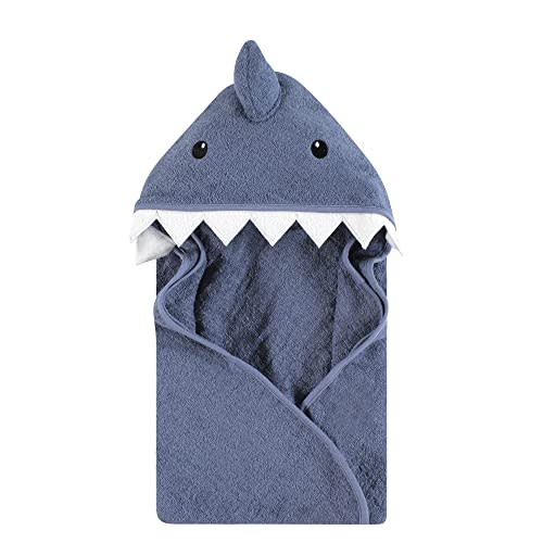 Hudson Baby Unisex Baby Cotton Animal Face Hooded Towel, Blue Shark, One Size