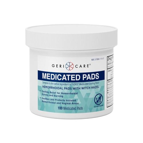 GeriCare Medicated Cooling Pads with Witch Hazel. for Soothing Itch, Discomfort, and Burning, Pre-Moistened Pads Ideal for Sensitive Areas, 100 Count (Pack of 1)