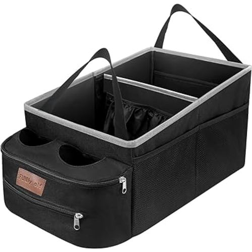 Car Seat Organizer - Passenger Seat Organizer, Collapsible Car Storage with Partitions & 4 Cup Holders for Front Seat or Back Seat (white)