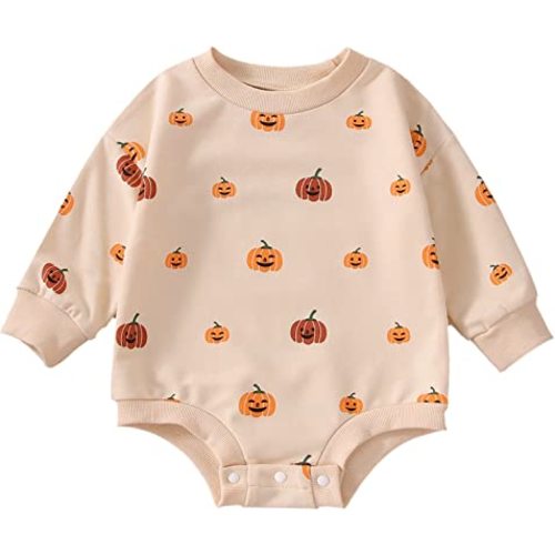 FYBITBO Halloween Baby Girl Boy Clothes Pumpkin Romper Sweatshirt Onesie Long Sleeve Bodysuit Top Fall Winter Outfit