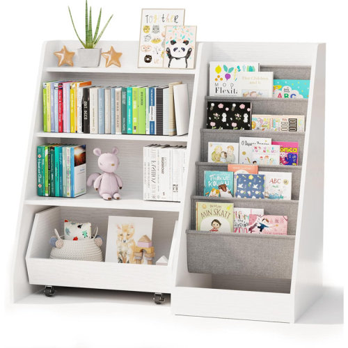 Isabelle & Max™ 4-Tier Montessori-Style Toddler Bookshelf & Toy Storage Organizer with Sliding Drawer & 5 Sling Pockets - Multi-Functional Shelf for Kids Room, Playroom & Nursery | Wayfair