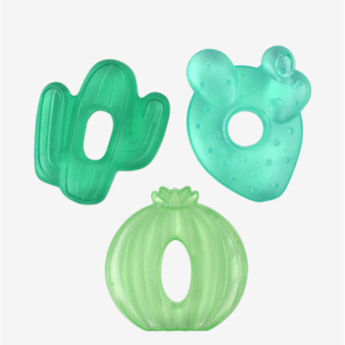 Itzy Ritzy Water-Filled Teethers - Cold Cutie Coolers Textured On Both Sides to Massage Sore Gums & Emerging Teeth - Can Be Chilled in Refrigerator, Set of 3 Green Cactus Water Teethers