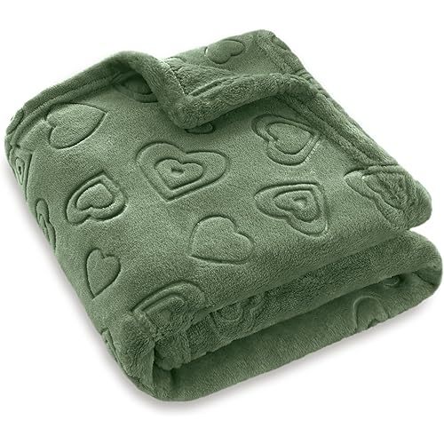 BORITAR Baby Blanket with Heart Design for Girls Ultra Soft Fleece Warm and Lightweight Blankets for Infant Toddler Newborn, 30x40 Inch, Olive Green