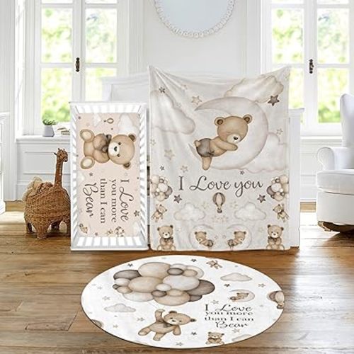 Baby Crib Bedding Set - Moon Animal Nursery Bed 3 Pcs Set - Chic Soft Blanket, Sheet, Crawling Rug for Newborns Boys Girls Gifts Color20-Bear