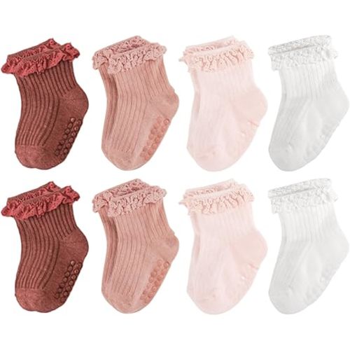 Baby Girl Ruffle Socks Non Slip Grip Socks Toddler Girls Cute Cotton Frilly Ankle Grippy Sock Newborn Infant Kids