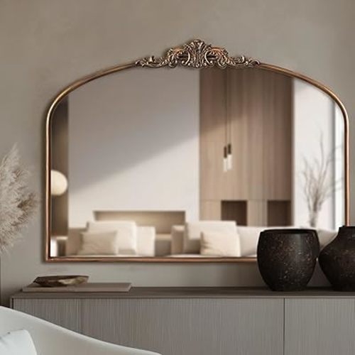 Vintage Arched Mirror, 40 x 30 Inches Large Antique Gold Wall Mirror Decorative Ornate Baroque Arch Style Mirrors for Entryway, Fireplace, Living Room, Hallway, Bathroom