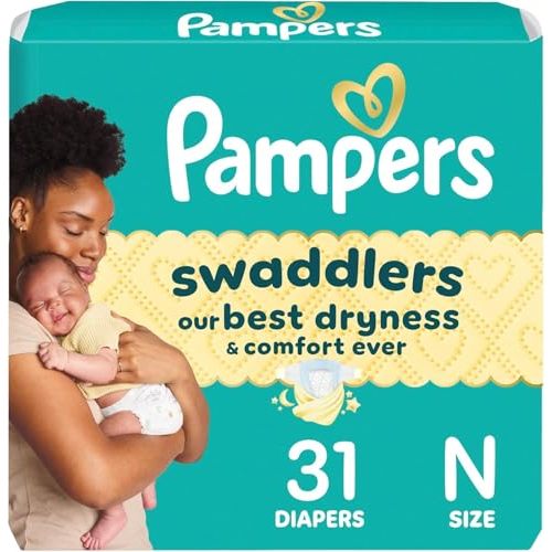 Pampers Swaddlers Diapers, Size 0 (up to 10 lbs), 31 Count, Hypoallergenic, Absorbent, Keeps Baby Dry and Comfortable, Skin Safe Disposable Newborn Baby Diaper
