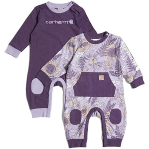 Carhartt Girls' Long Sleeve 2 Pack Coverall Set (Purple/Floral, 3 Months)