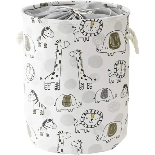 INough Baby Laundry Basket Baby Hamper Kids Laundry Basket, Toy Baskets Nursery Hamper for Boys, Kids Storage Basket Safari Nursery Decor Baby Clothes Hamper with Drawstring Closure(Giraffe)