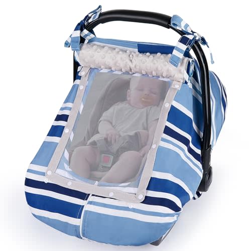 FIOBEE Baby Car Seat Cover, Car Seat Covers for Babies Infant Car Seat Canopy with Breathable Mesh Window Waterproof Carseat Cover for Babies Boy Girl 4 Seasons