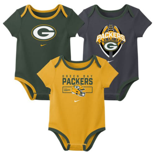 Green Bay Packers Newborn Nike 3-Pack Creeper Set at the Packers Pro Shop