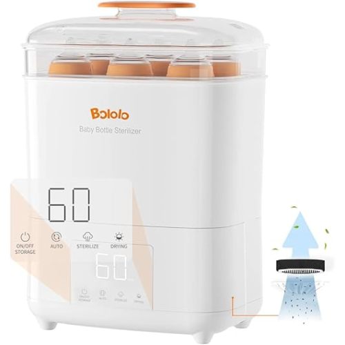 Baby Bottle Sterilizer and Dryer| Sanitizer for Baby Bottles,Breast Pump | 600W Stronger Power eletric bottle steamer box | LED Touch Screen | Auto Shut-Off