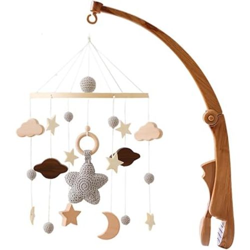 Baby Mobile for Crib, Boho Moon Stars Baby Crib Mobile with Bed Bell Bracket/Manual Wind-Upmusic Box Set for Girls Boys Bassinet Type 10