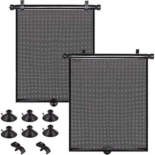 2 Pack Large Car Side Window Sun Shade for Baby, Retractable Roller Car Window Shades UV Protection, Clip-On Sunshade for SUV Truck Rear Side Window, 18" x 20" Vehicle Sun Protection Shade