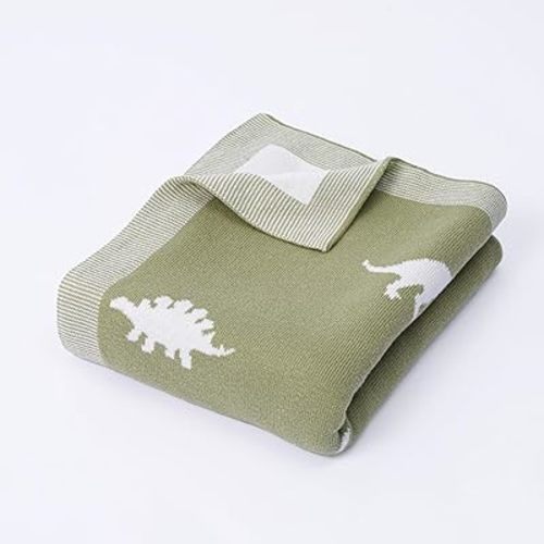 Dinosaur Jacquard Baby Blanket, Size 30x40in, 100% Cotton Fabric, Two-Sided Breathable Throw Blanket for Boys and Girls