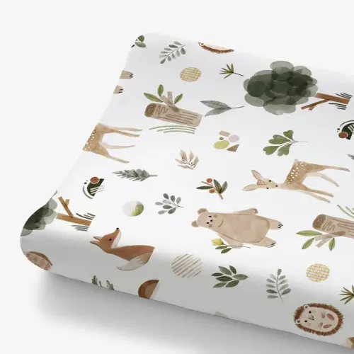 HawSkgFub Boho Woodland Animals Changing Pad Cover for Baby Girls Boys, Natural Forest Bear Deer Fox Diaper Change Table Covers, Soft Stretchy Safe Snug Fitted Changing Mat Sheets Fit 32"/34" x 16"