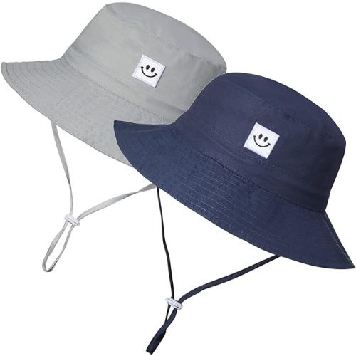 MaxNova Baby Sun Hat Smile Face UPF 50+ Toddler Bucket Hat for Boys Girls 0-7 Years - 2pack Smile Face Grey /Navy